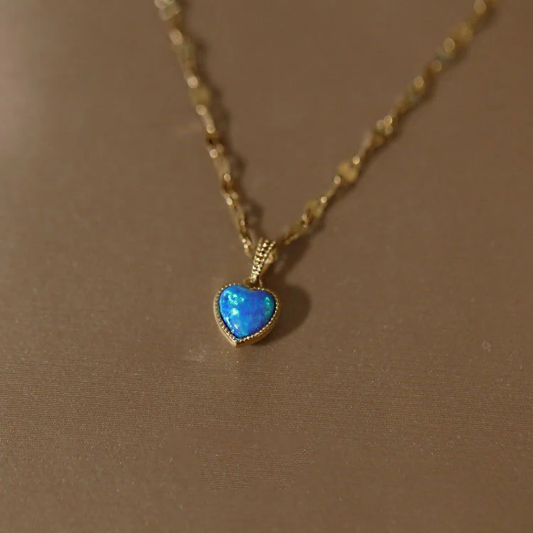 Hainon S925 sterling silver double-sided heart-shaped necklace pendant opal love clavicle chain female 1