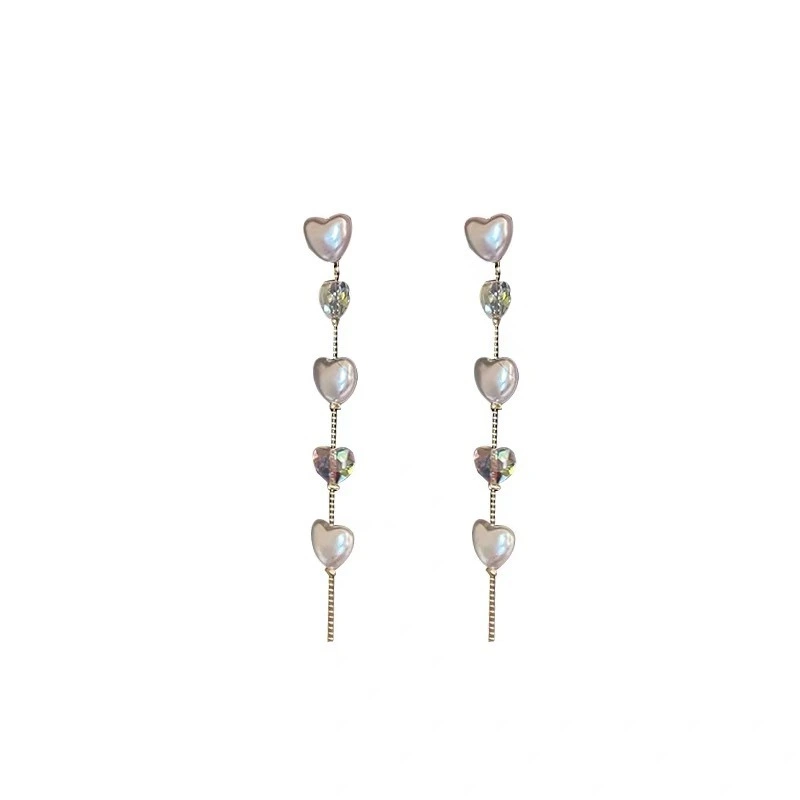 Hainon Sweet love pearl crystal tassel earrings new style niche long earrings jewelry for women wholesale 1