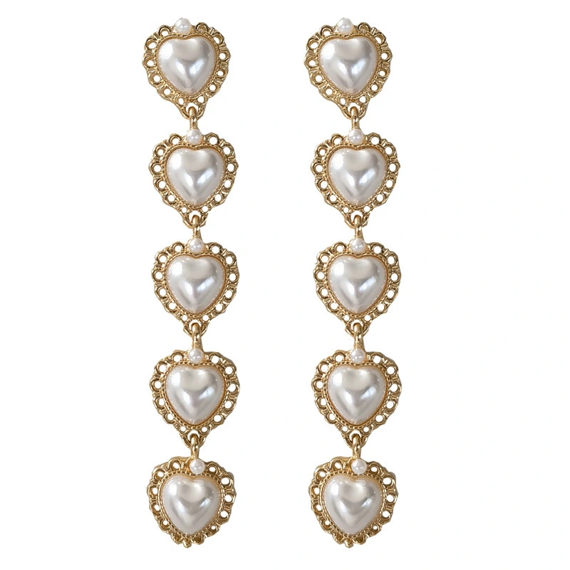 Hainon Personalized S925 Silver Needle Retro Love Pearl Stud Earrings Temperament Long Earrings 1