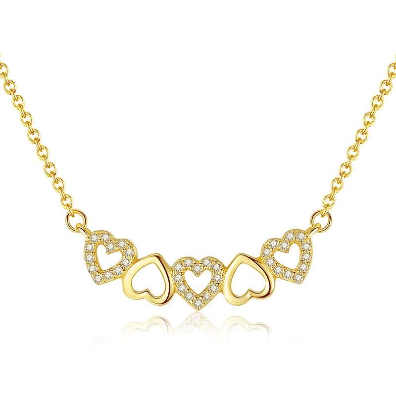 Hainon Fashion hollow five link heart necklace diamond pendant clavicle chain love necklace spot wholesale 1