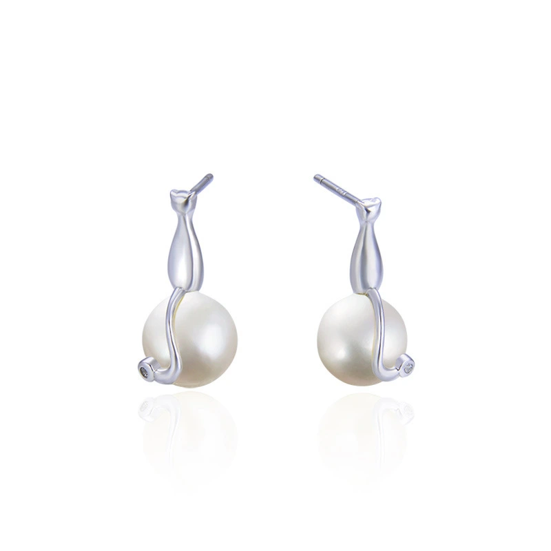 Hainon s925 silver earrings popular sweet and simple ladies pearl Stud earrings accessories Gift card flannel bag set 1