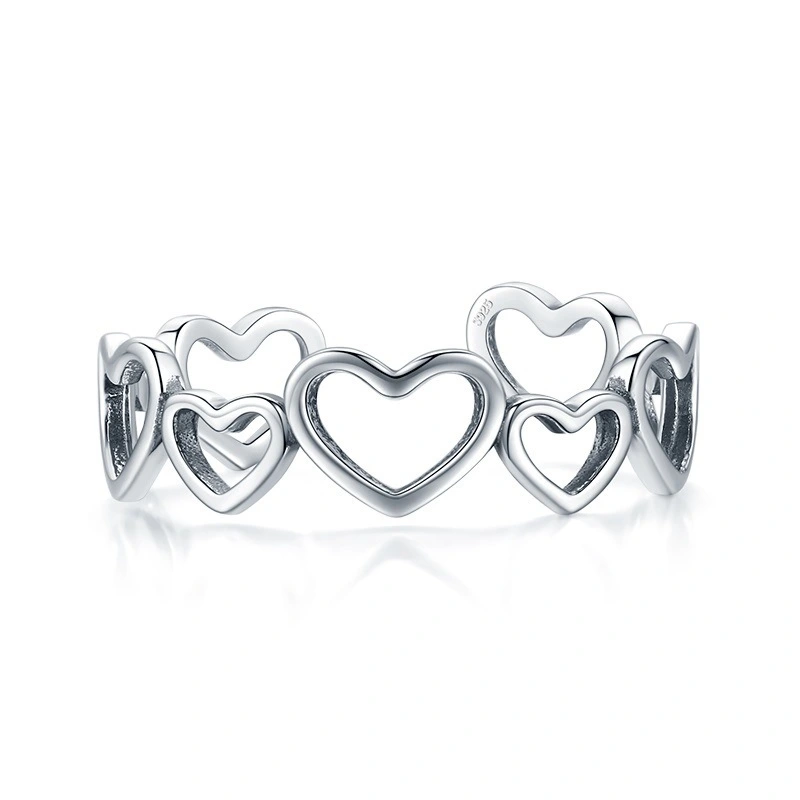 Hainon s925 sterling silver retro irregular heart hollow love ring opening adjustable jewelry Gift card flannel bag set 1