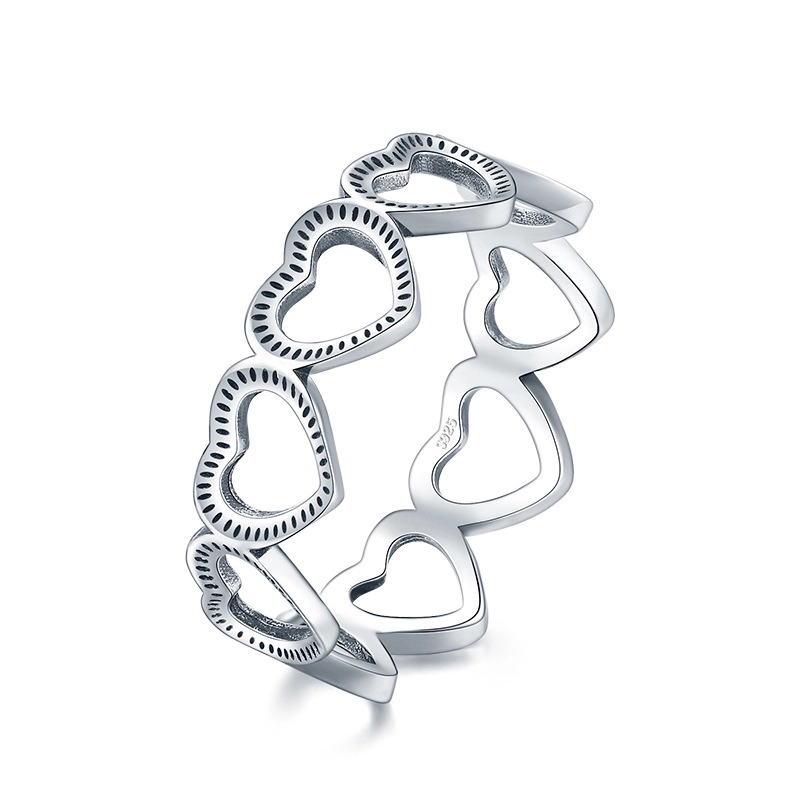 Hainon wholesale s925 sterling silver retro irregular heart hollow love ring jewelry Gift card flannel bag set 1