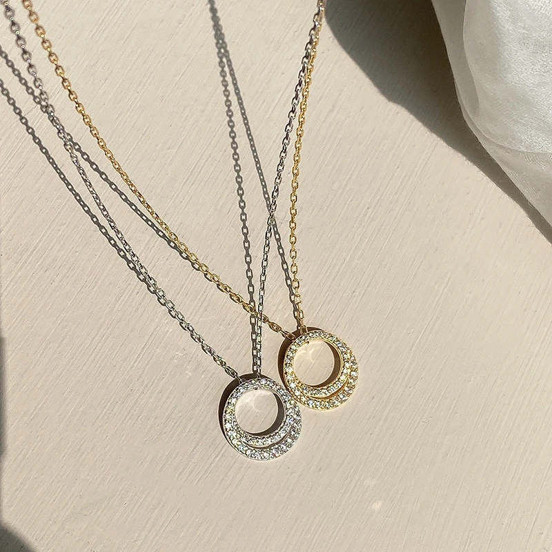 Hainon wholesale 925 sterling silver full diamond circle necklace light luxury simple female clavicle chain 1