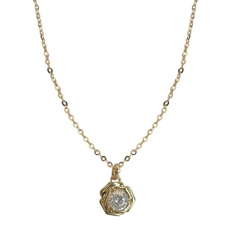 Hainon S925 Sterling Silver Rose Flower Shape Pendant Flower Temperament Necklace French Vintage Clavicle Chain 1