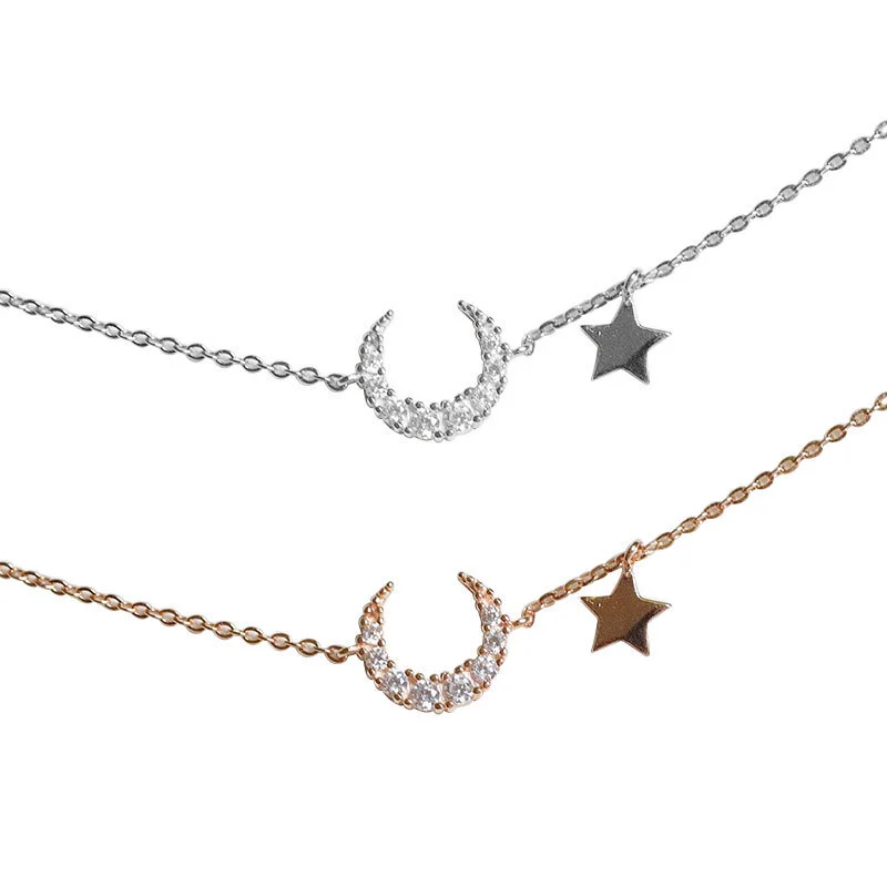 Hainon S925 sterling silver moon star necklace simple temperament clavicle chain female niche design 1