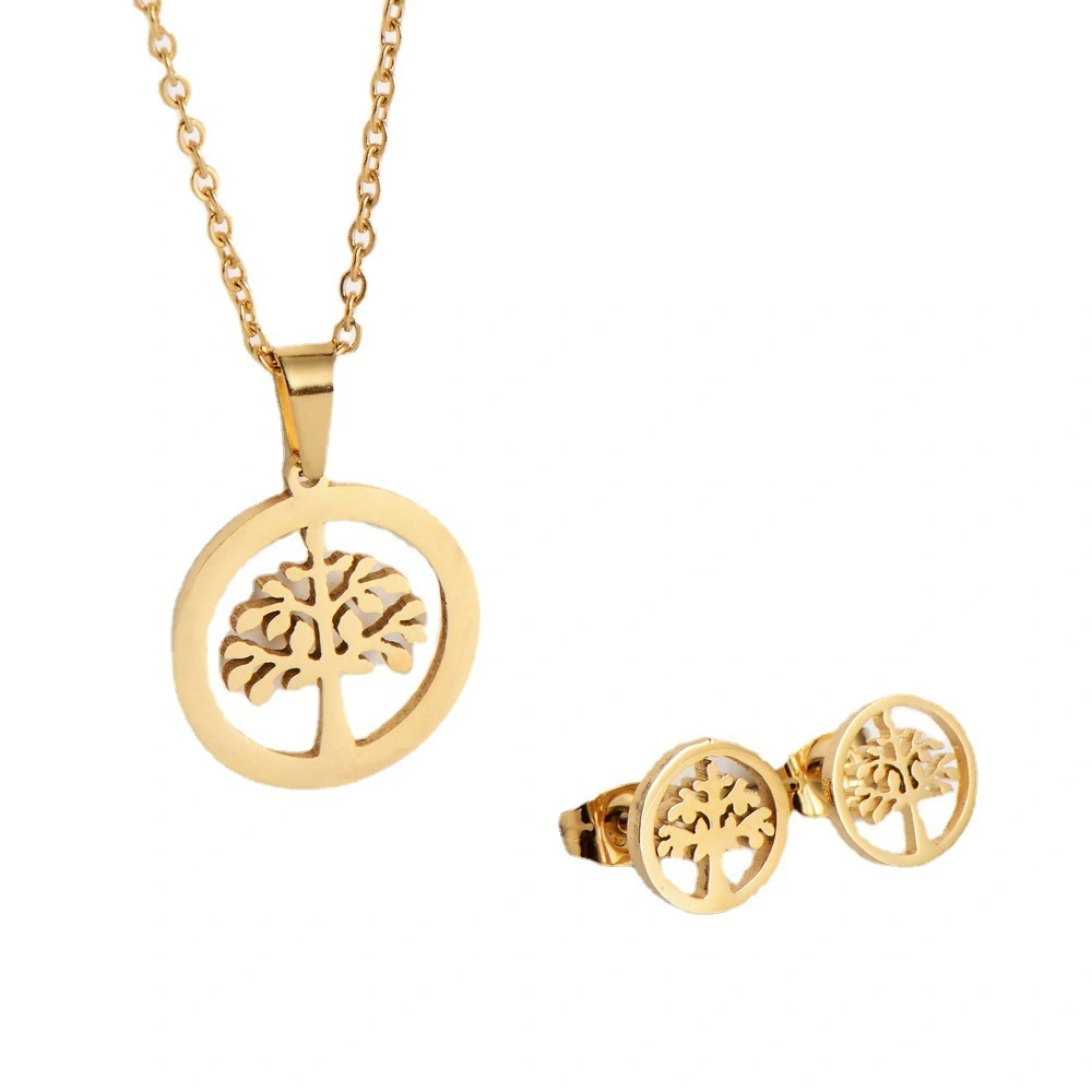 Hainon 2022 stainless steel jewelry sets fashion Tree jewelry set for women plated 18k gold 1