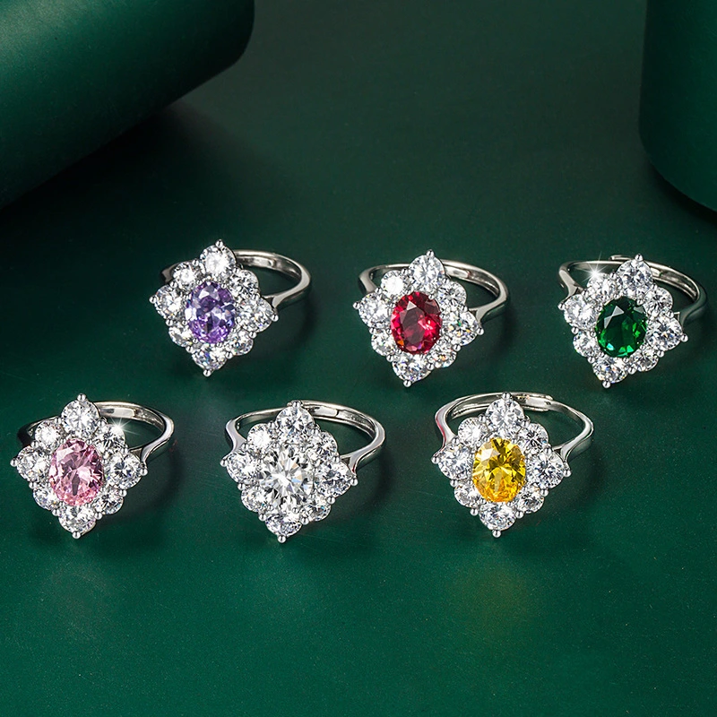 Hainon 2022 Adjustable rings Luxury classical Big pink blue white purple zircon rings jewelry women Anniversary gift 1