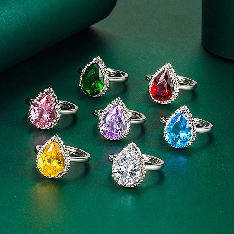 Hainon 2022 Adjustable rings Luxury classical Big Water Drop rings jewelry women Anniversary gift 1