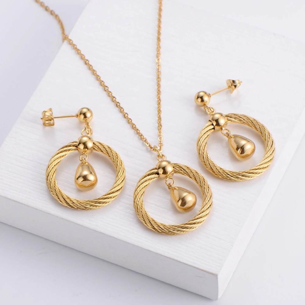 Hainon 2022 High quality stainless steel jewelry sets Little Water Drop plated 18k gold jewelry set for women 1