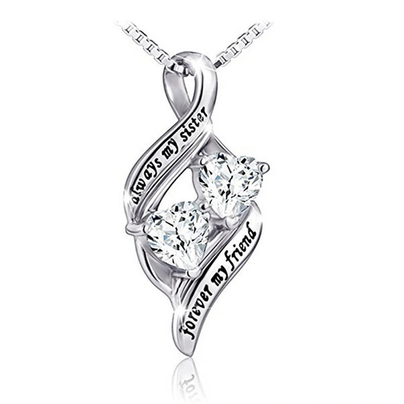 Hainon custom letter silver Necklace Link custom Necklace Gift for sister white zircon necklace 1