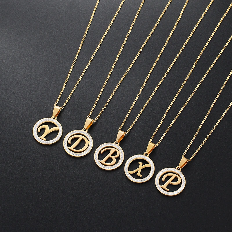 Hainon wholesale A-Z Initial Zircon letter round Hollow pendant Necklace Jewelry Gifts for Girlfriend Gift card 1