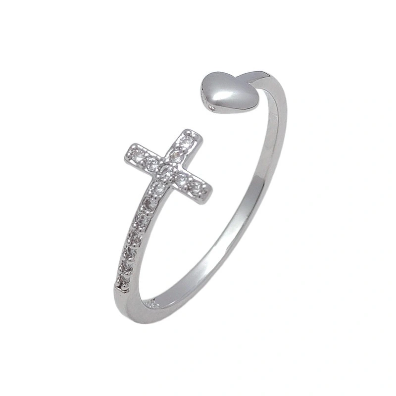 Hainon European and American love cross ring women fashion heart inlaid zircon hip hop ring jewelry wholesale 1