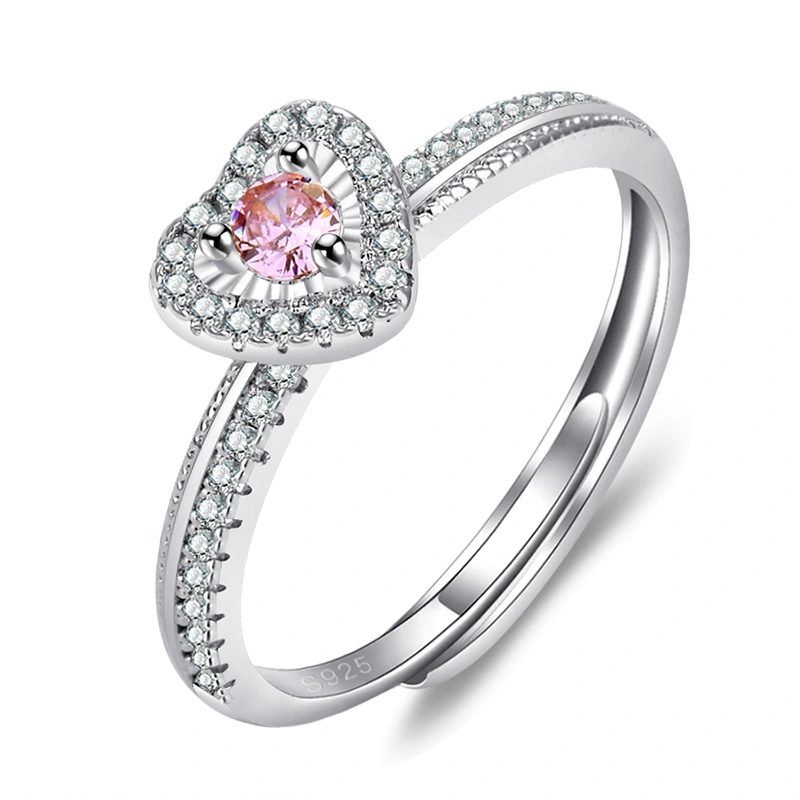 Hainon Pink Cubic Zircon Rings Jewelry Love Heart Ring Female Trendy Design Finger Ring for Wedding Engagement 1