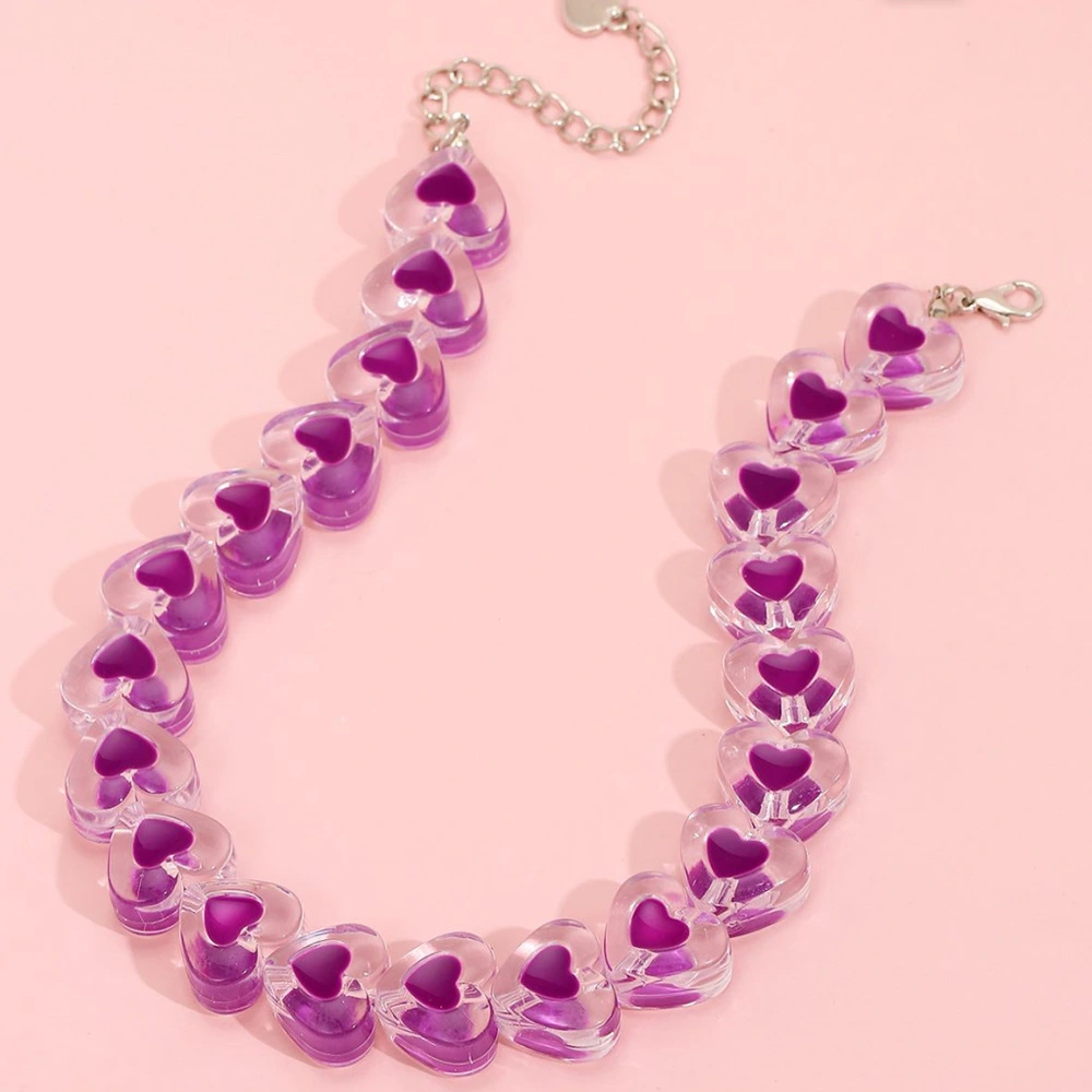 Hainon Fashion Cute Love Necklace Acrylic Colorful Creative Love Beads Clavicle Chain Necklace wholesale 1