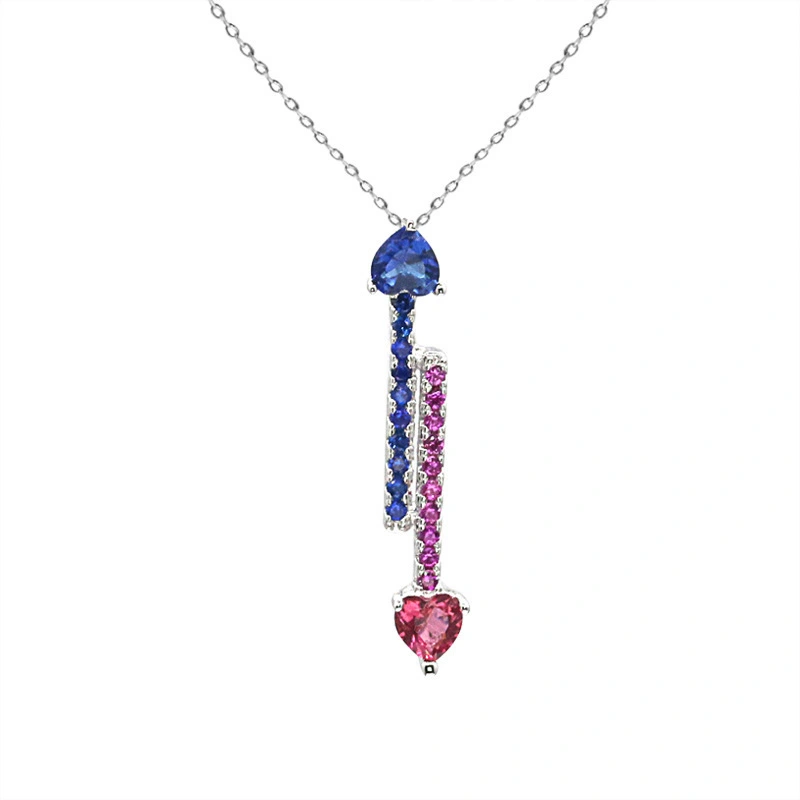 Hainon S925 Silver Blue Pendant Temperament Sweet Color Treasure Micro Inlaid Heart Necklace Fashion jewelry 1