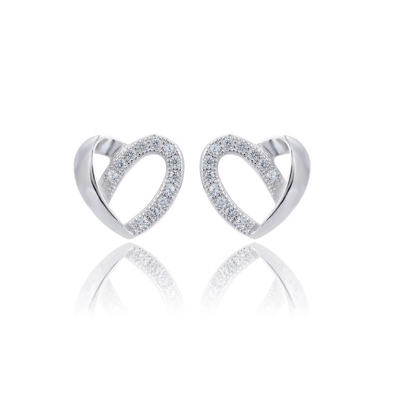 Hainon Fashion temperament heart Stud Earrings jewelry s925 silver creative love zircon Gift card flannel bag set 1