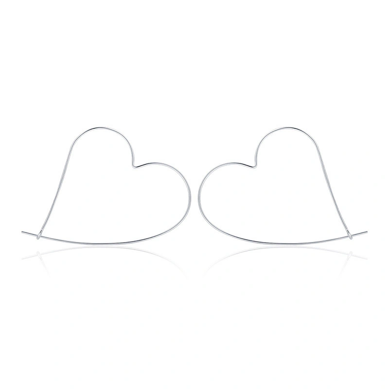 Hainon s925 sterling silver minimalist line heart personality earrings female personality Gift card flannel bag set 1