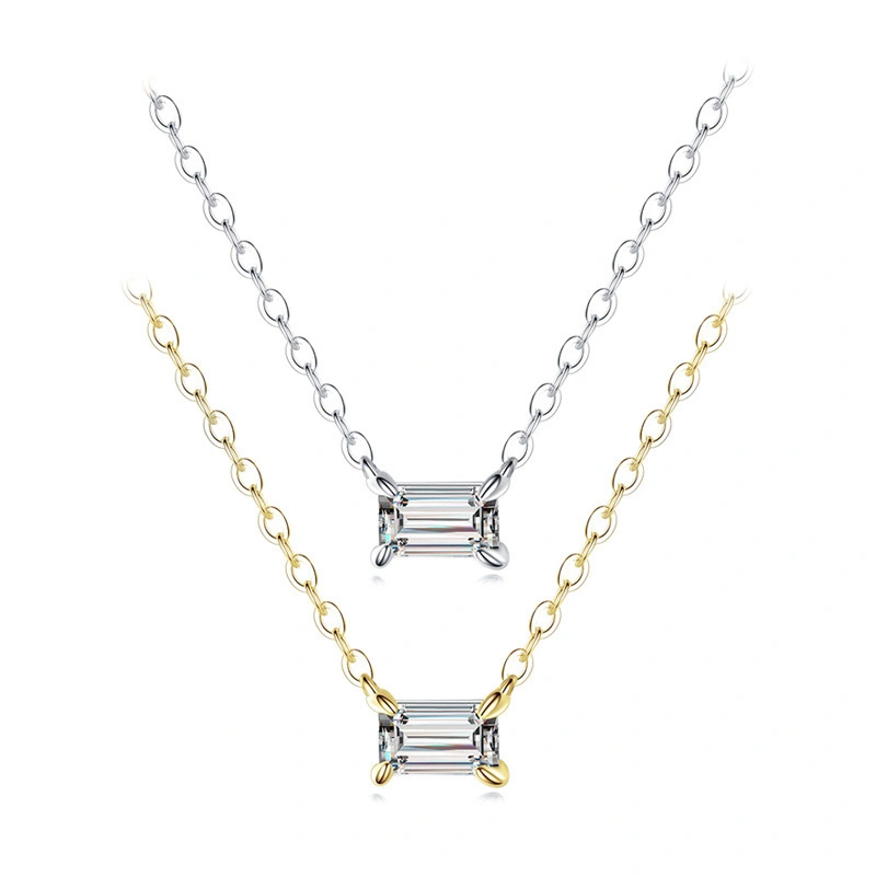 Hainon hot sale s925 sterling silver elegant rectangular zircon necklace women simple Gift card flannel bag set 1
