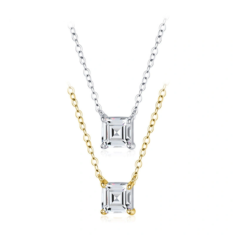Hainon s925 sterling silver temperament square zircon necklace female popular clavicle chain jewelry Gift card flannel bag set 1