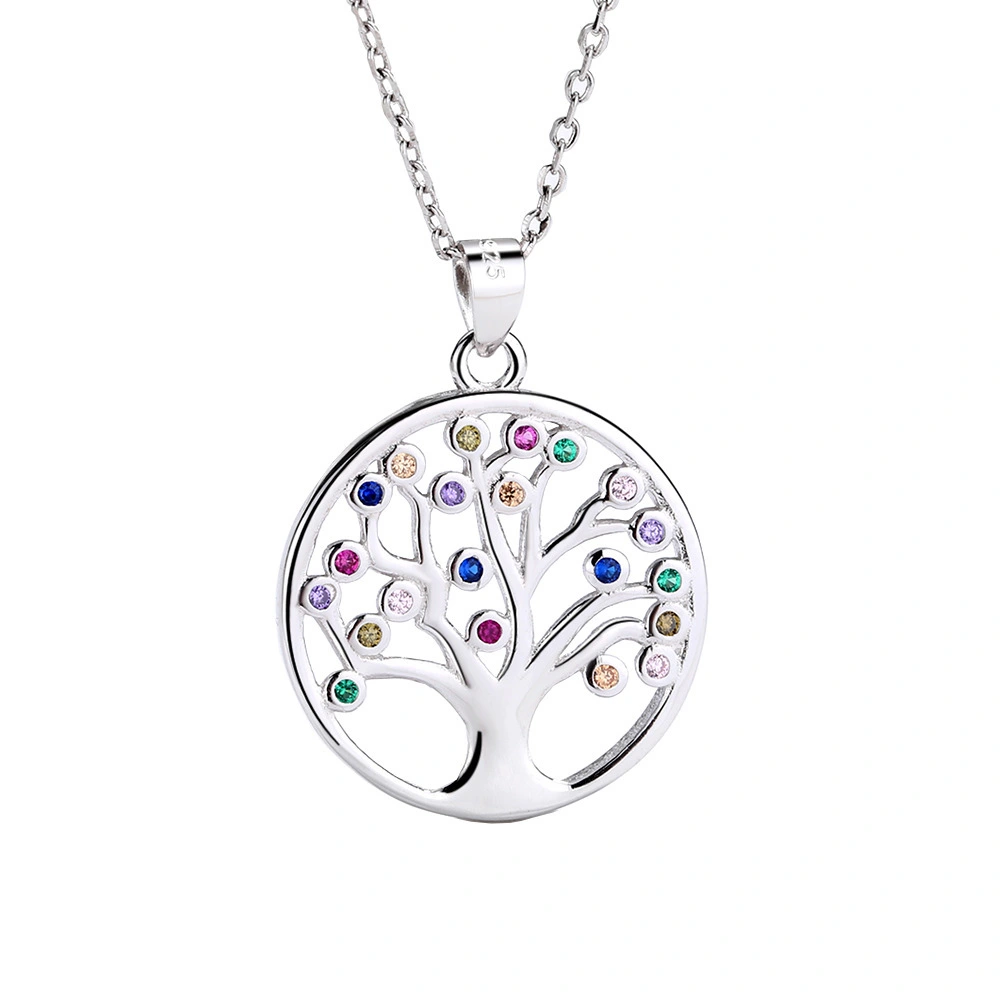 Hainon Sterling silver s925 colored diamond necklace tree of life necklace simple women's pendant wholesale 1