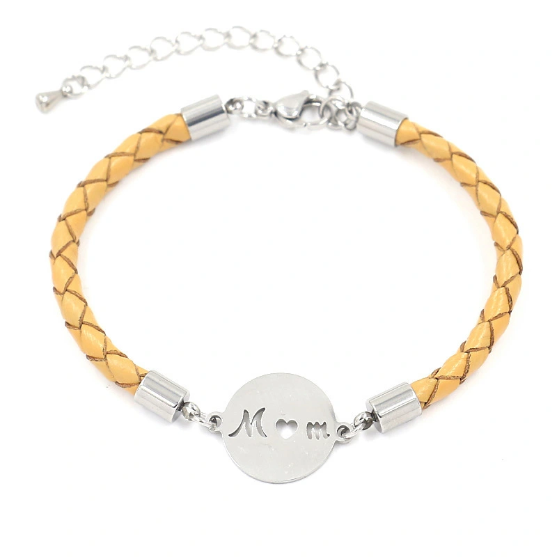 Hainon Handmade braided rope 4mm bracelet heart-shaped pendant MOM Mother's Day gift bracelets 1