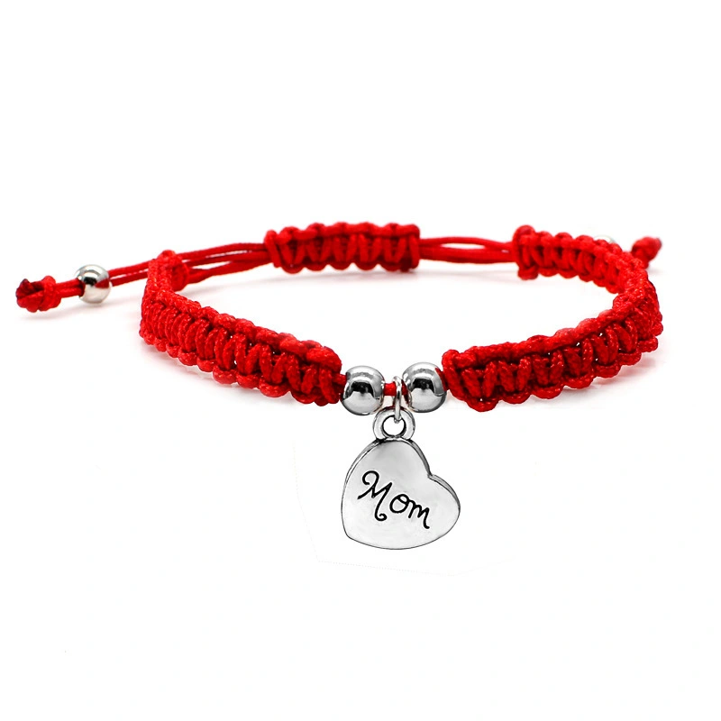 Hainon Handmade braided rope bracelet heart-shaped pendant MOM Mother's Day gift bracelets 1