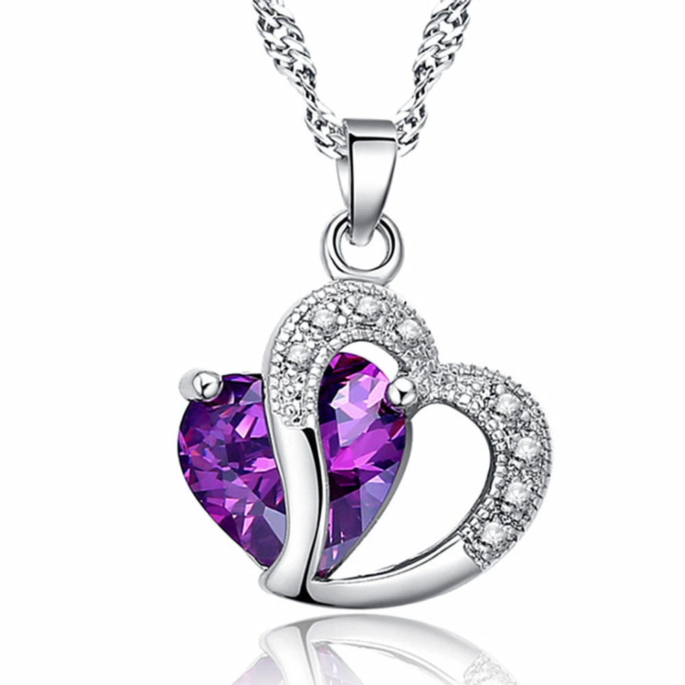 Heart Pendant Necklace In Yellow Blue Red Pink White Green Cz Stone Gift Ocean Love Jewelry 18Inch Water Wave Chain Necklace 1