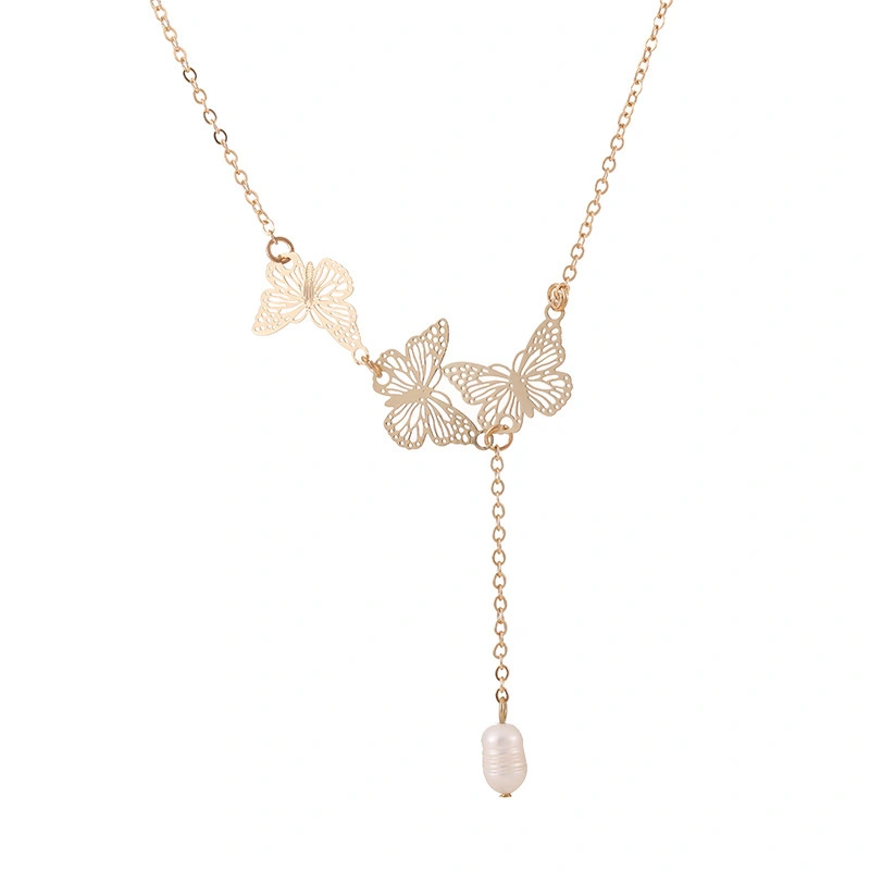 Romantic women18k gold plated jewelry necklace Hainon butterfly pearl pendant necklace wholesale 1