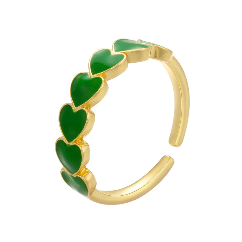 Hainon Drop Nectarine Heart Ring Opening Adjustable Color Drop Oil Love DIY Ring Jewelry Accessories 1