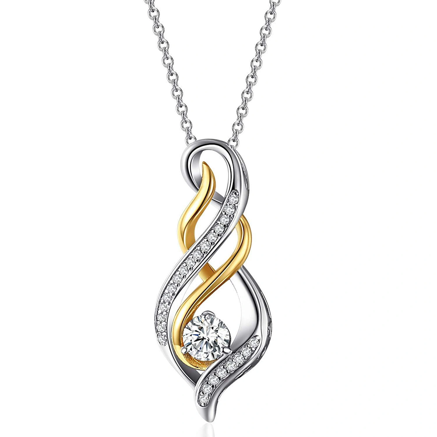 Hainon Trendy Gold Metal Chain zircon Pendant Necklace for Women silver plated pendant Festival gifts mom 1