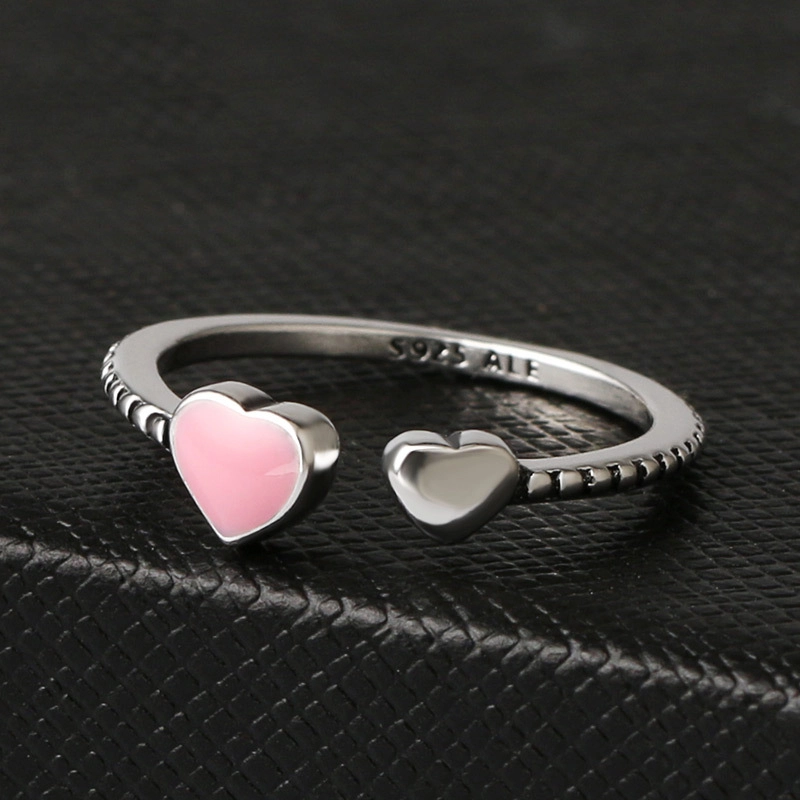 Hainon Light body double love open ring female retro distressed simple wild small love index finger ring 1