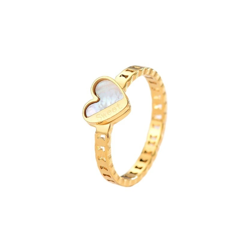 Hainon wholesale white shell love ring couple ring niche design stainless steel ring female fashion jewelry 1