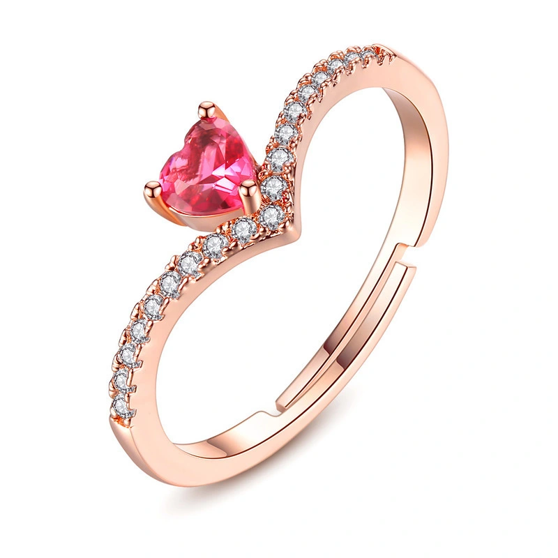 Hainon Wholesale Fashion Red Zircon Jewelry Heart Ring Female Trendy Design Index Finger Ring for Wedding Engagement 1