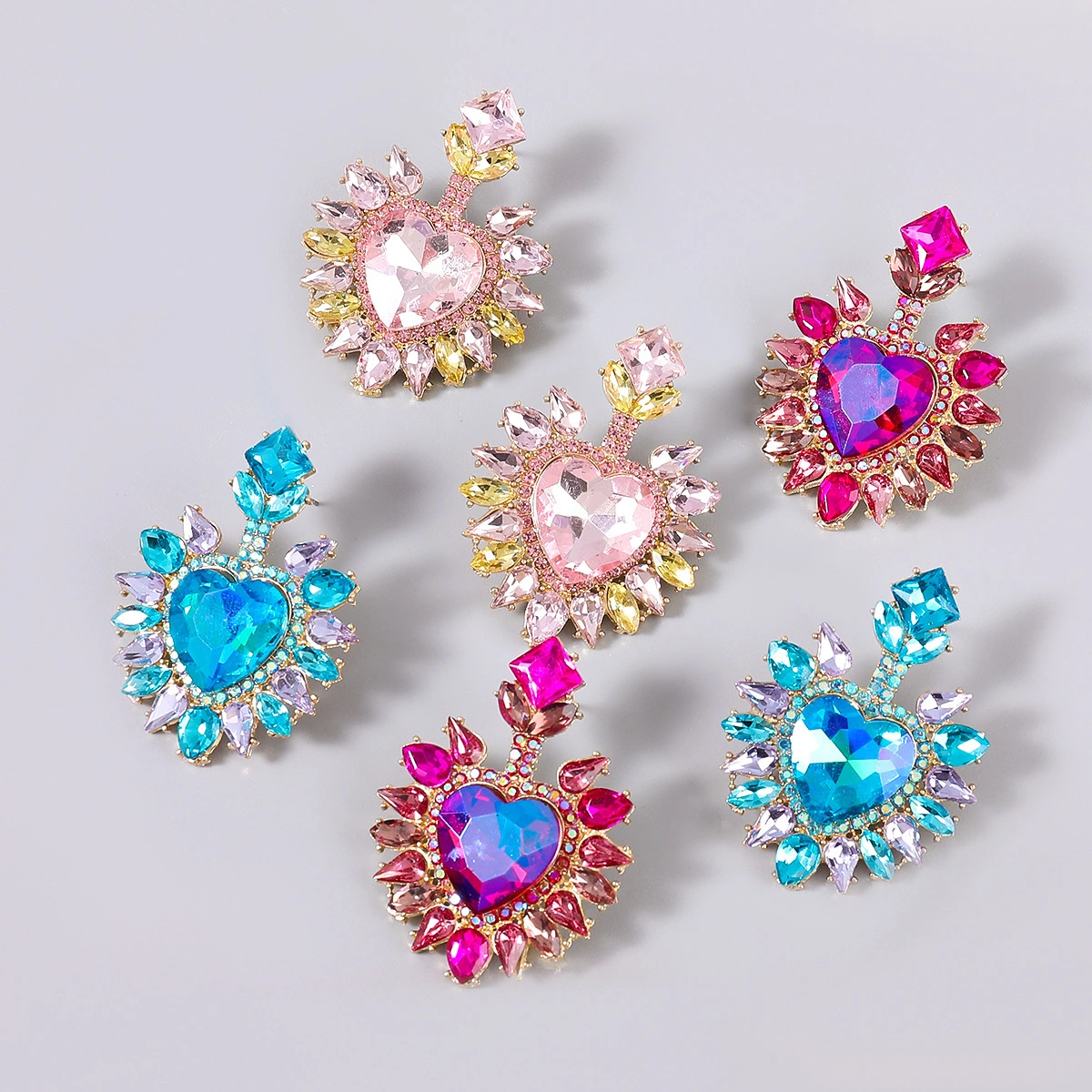 Hainon fashion Personality European and American alloy zircon love glass diamond earrings wholesale 1