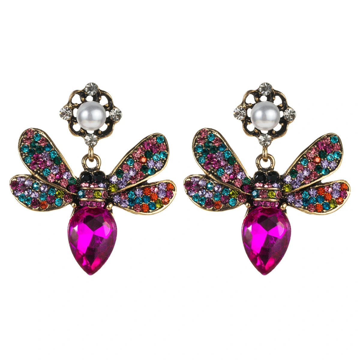 Hainon Creative fashion new butterfly inlaid colorful diamond multilayer earrings retro wholesale 1