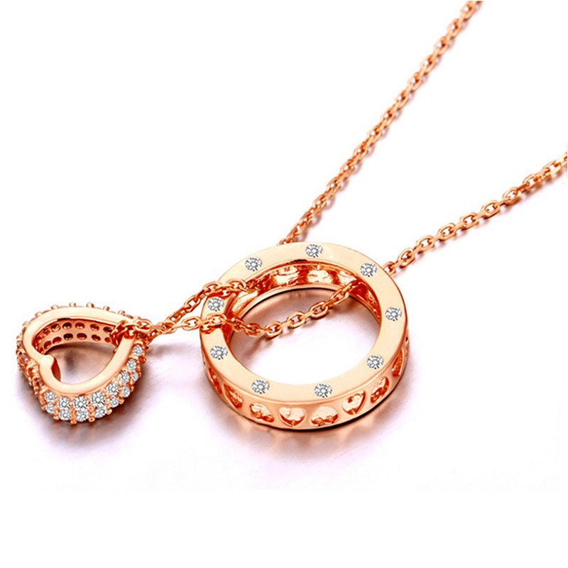 Hainon Love double ring pendant fashion diamond high-end temperament clavicle chain jewelry for girl 1