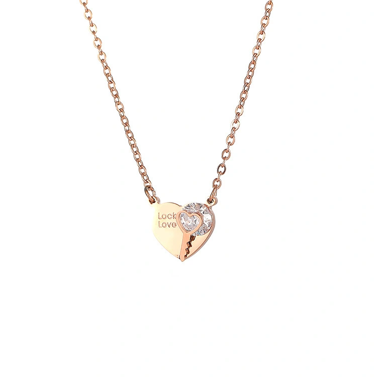 Hainon New Simple Personality Heart Titanium Steel Snake Bone Necklace Love Heart Diamond Couple Pendant 1