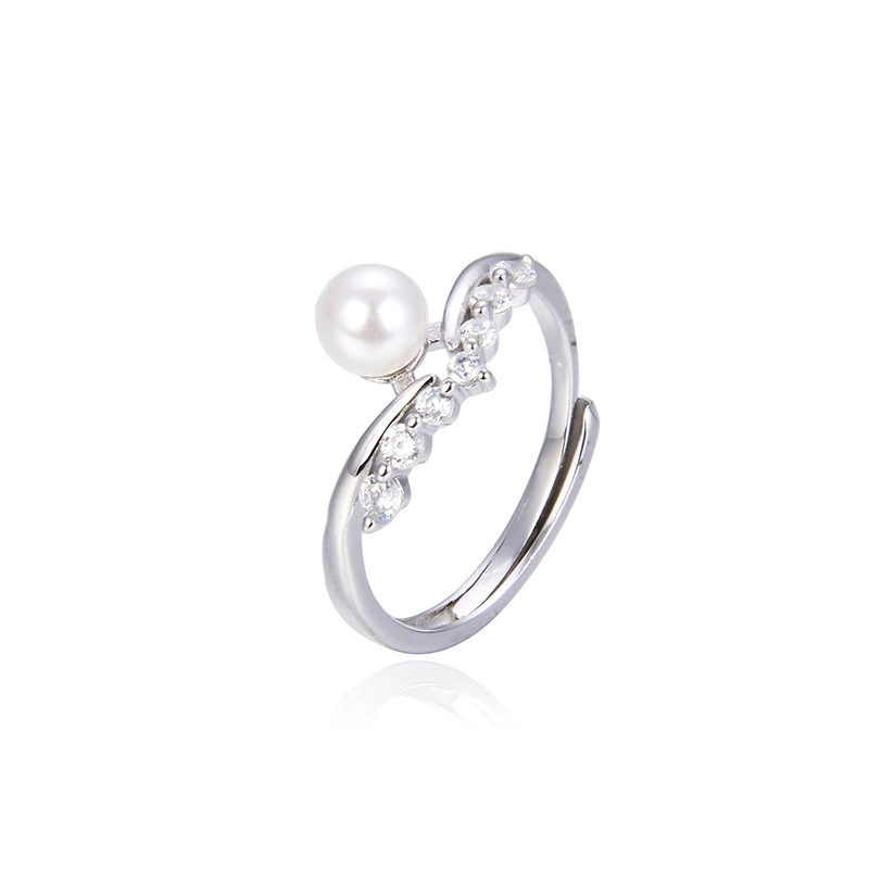 Hainon s925 silver open ring jewelry sweet and elegant white pearl ring wholesale Gift card flannel bag set 1