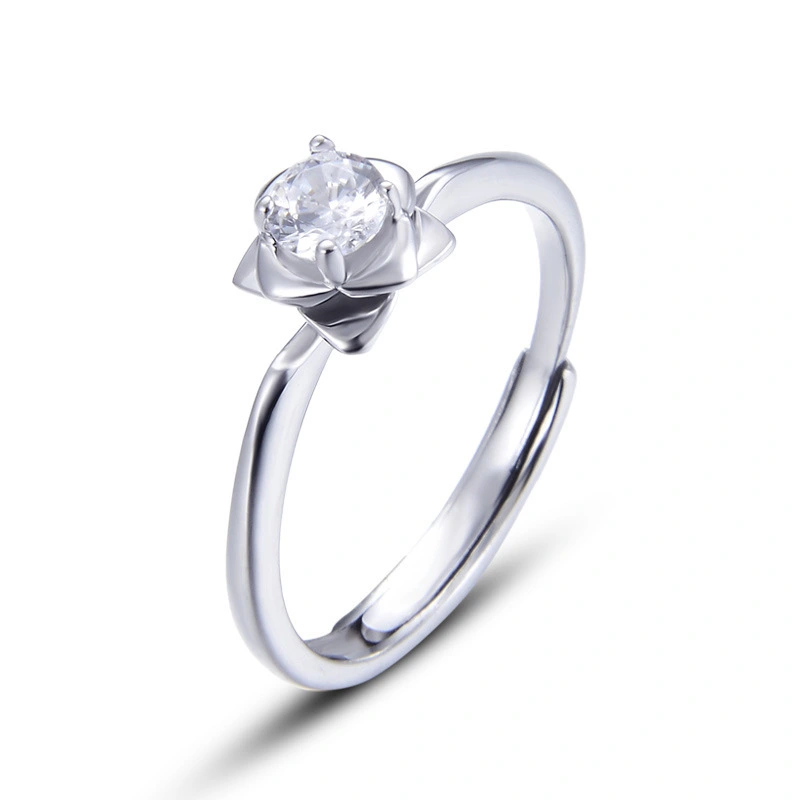 Hainon Zircon flower s925 silver ring Elegant temperament Girls fashion ring Gift card flannel bag set 1