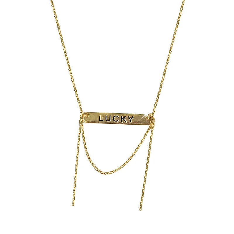 Hainon S925 sterling silver LUCKY lucky brand chain tassel necklace wild personality female clavicle chain 1