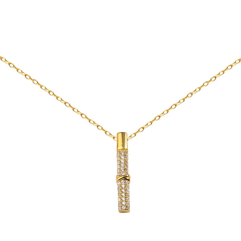 Hainon S925 sterling silver premium full diamond bamboo pendant necklace temperament 2021 new texture 1