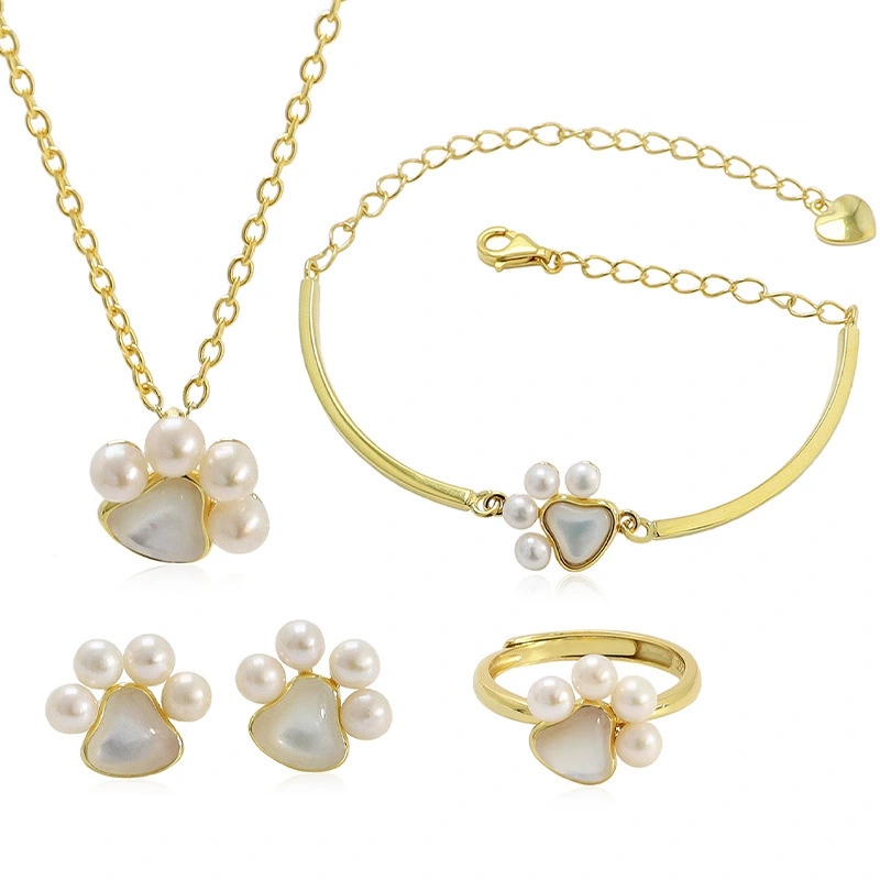 925 silver Freshwater Cultured Pearl jewelry Set Paws bracelet and Stud Earrings Jewelry for Women 1