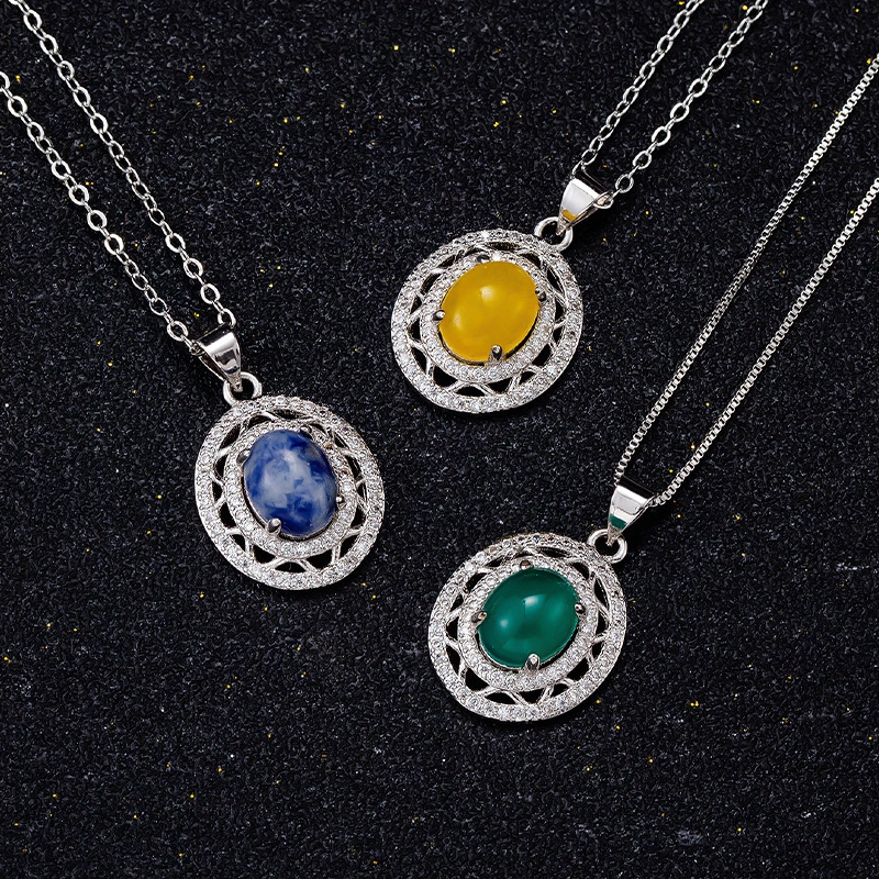 Hainon Artificial Green Jade Round Pendant Necklace luxury jewelry women birthday gift necklace 1