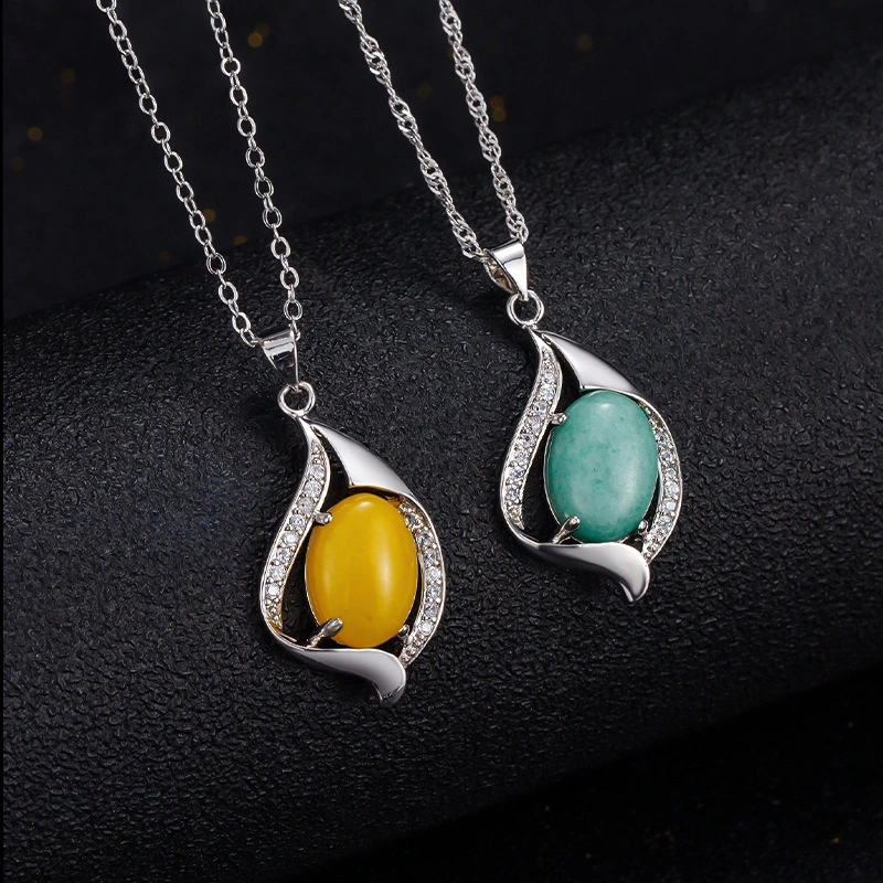 Hainon Simple jewelry Artificial green Jade Pendant Necklace Silver plated Women's necklace birthday gift 2022 1