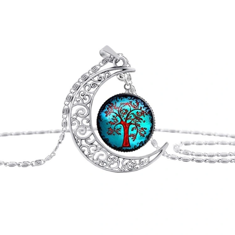 Hollow Moon Necklace Time Gem Tree Pendant Color Sweater Chain Hainon wholesale jewelry necklace 1