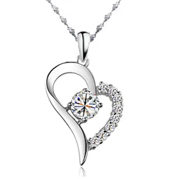 Factory wholesale pendant necklace plating white gold Heart zircon 18inch white gold Snake chains 1