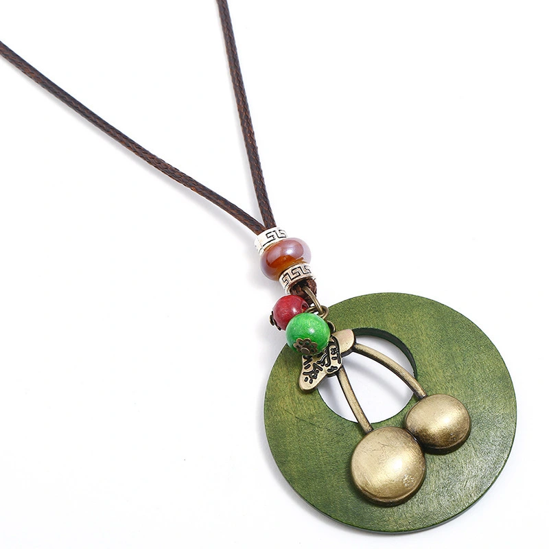 Retro girls Cherry pendant necklace wholesale simple wax alloy necklace accessories personalized ladies long sweater chain 1