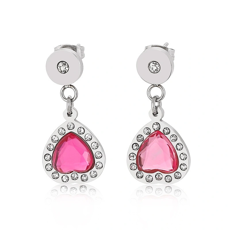 Hainon Elegant and Simple Heart Earrings Temperament Rhinestone European and American Fashion Women Stainless Steel Jewelry 1