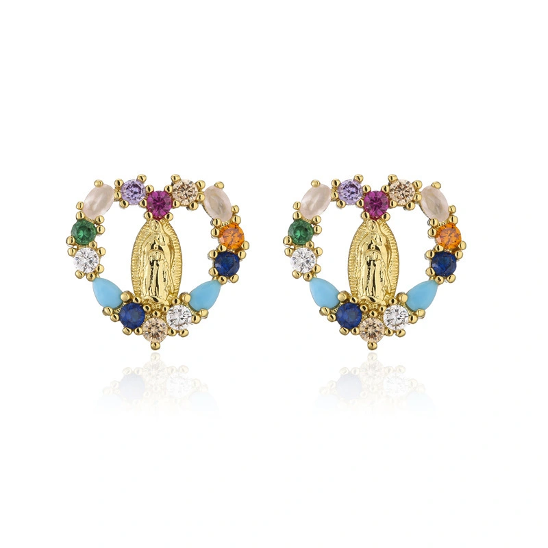 Hainon European and American fashion copper micro-inlaid jewelry golden zircon love ear studs for women 1
